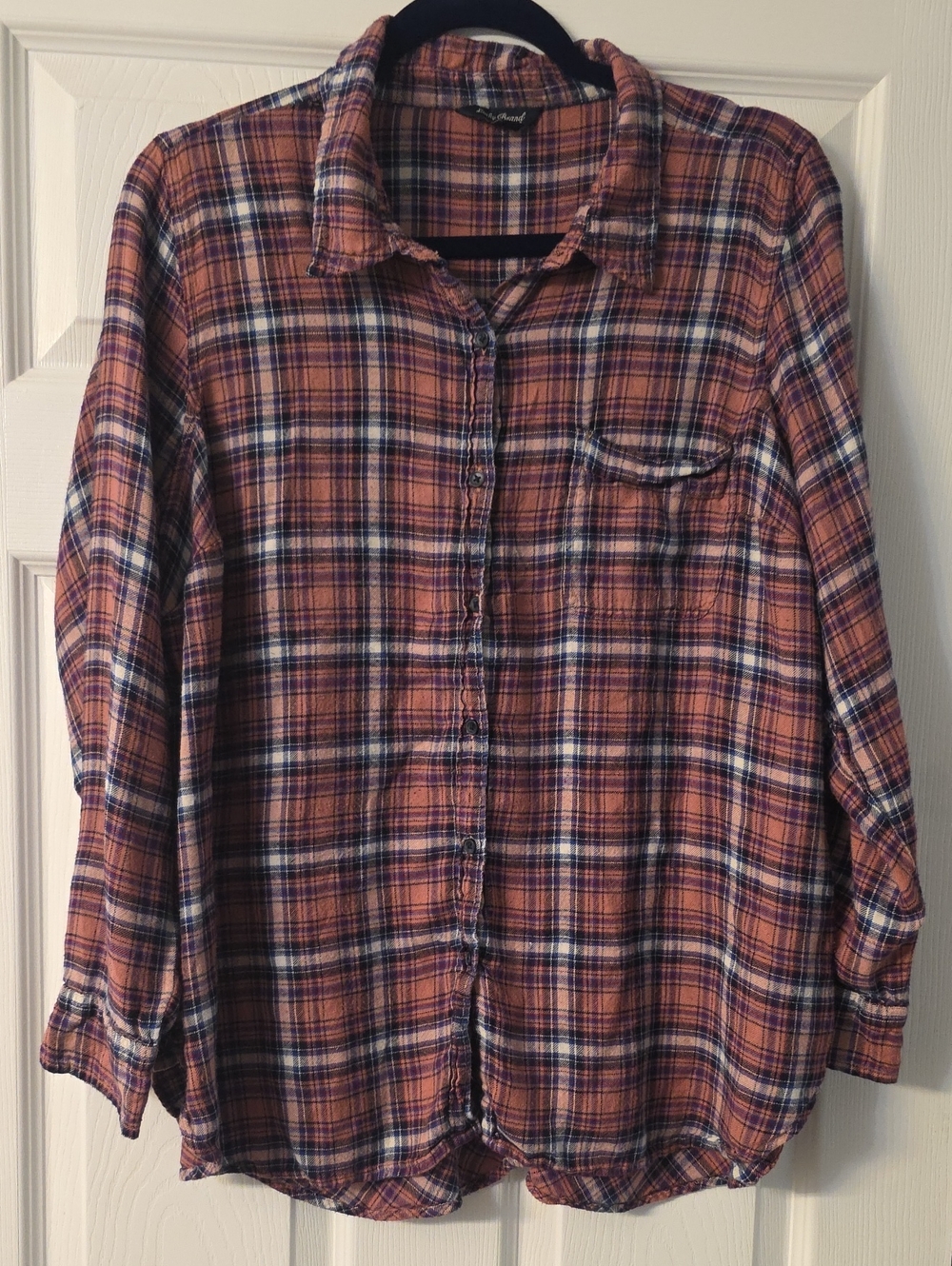 Lucky Brand Orange and Navy Plaid Button-Down Shirt